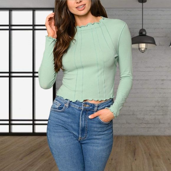 LONG SLEEVE FRONT DETAILED TOP- Lime - Picture 1 of 2